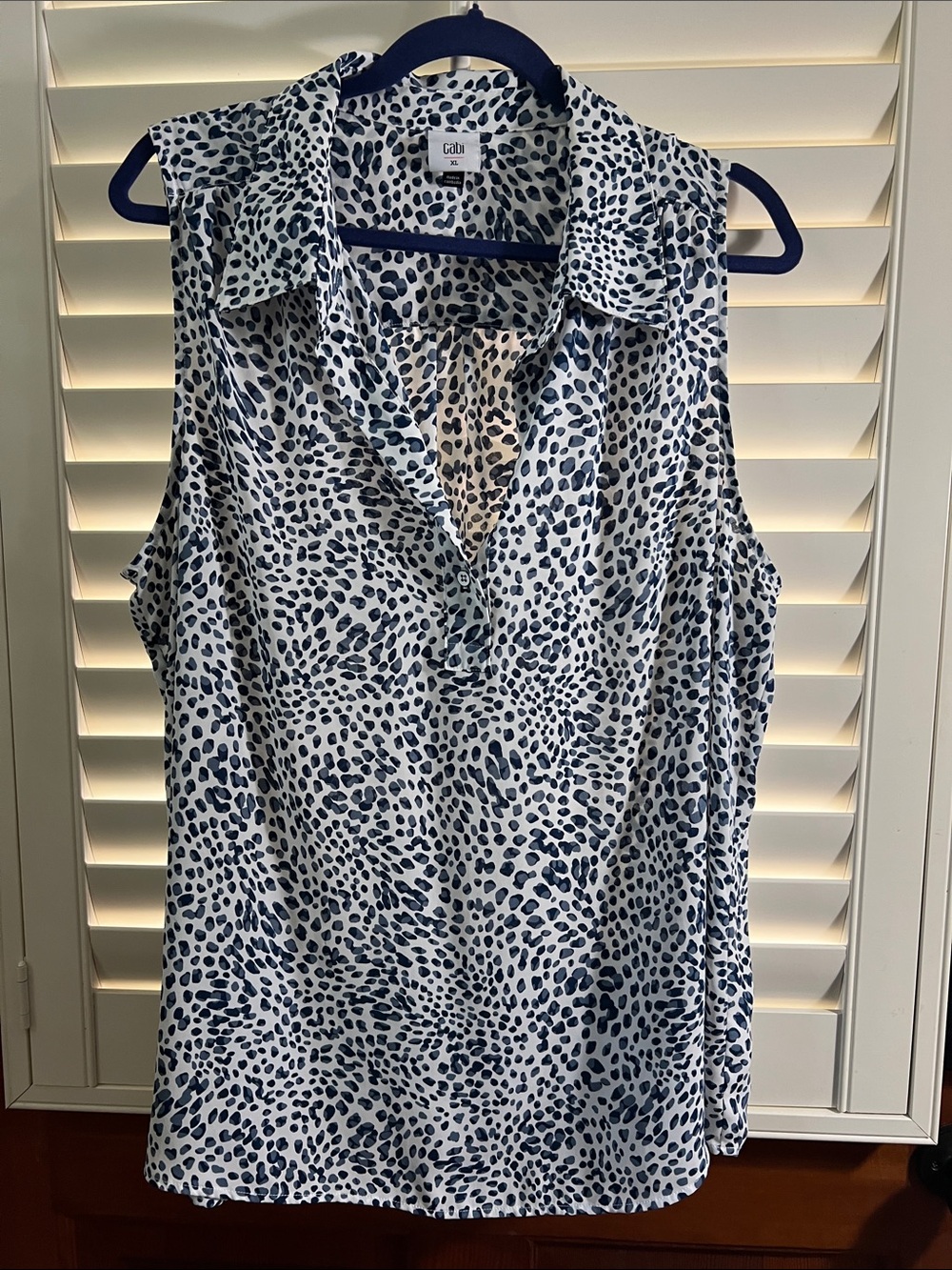 CAbi Catwalk Top - Navy and white spot print sleeveless blouse